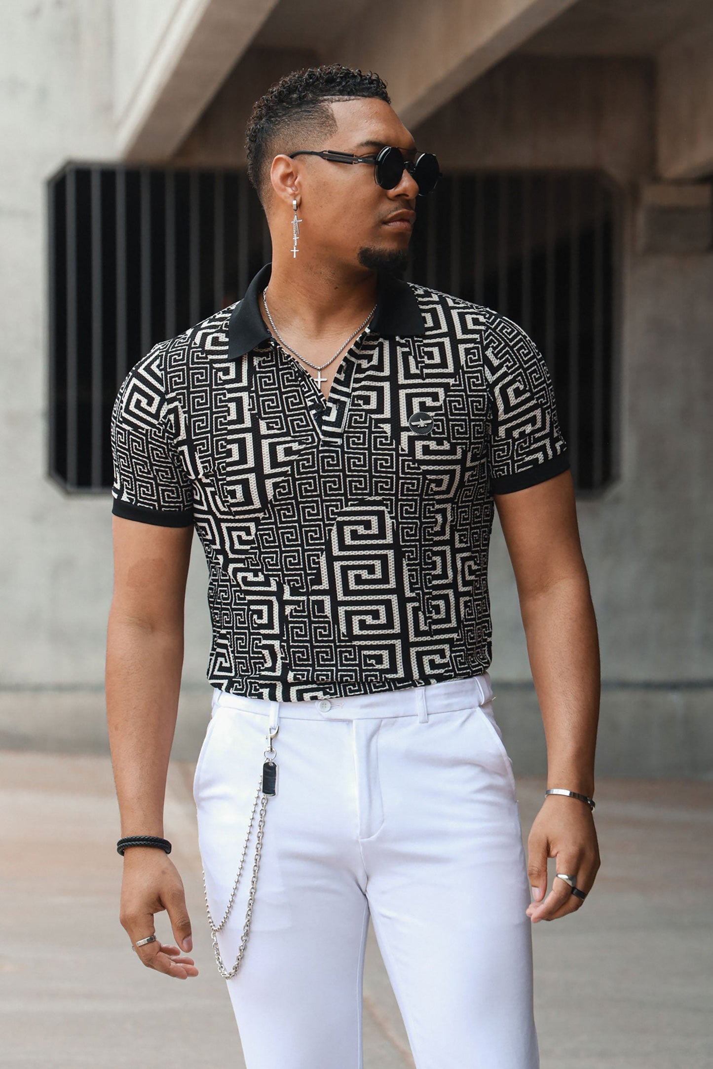 Mykonos Greek Key Pattern Polo Shirt