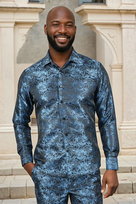 TWO TONE FLORAL Long Sleeve Shirt