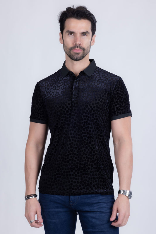 Polka Velvet Polo Shirt