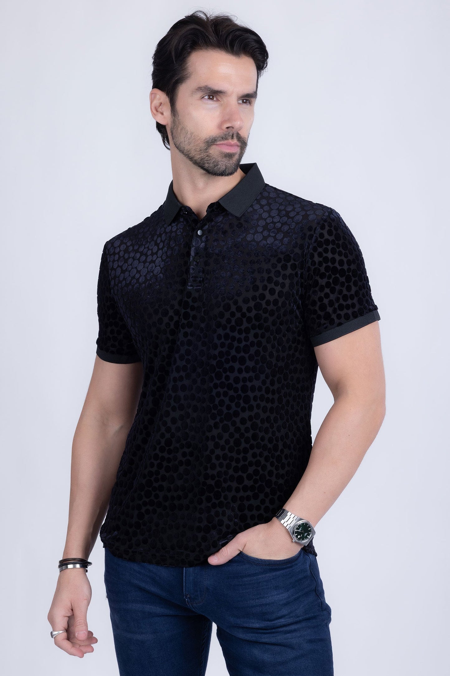 Polka Velvet Polo Shirt