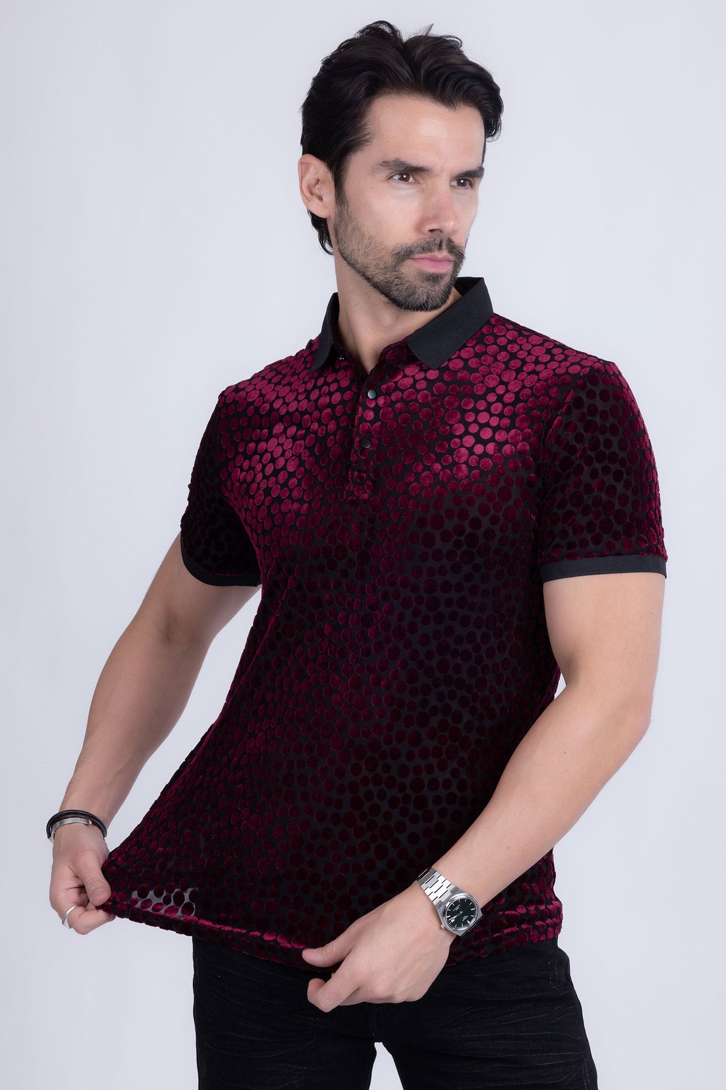 Polka Velvet Polo Shirt
