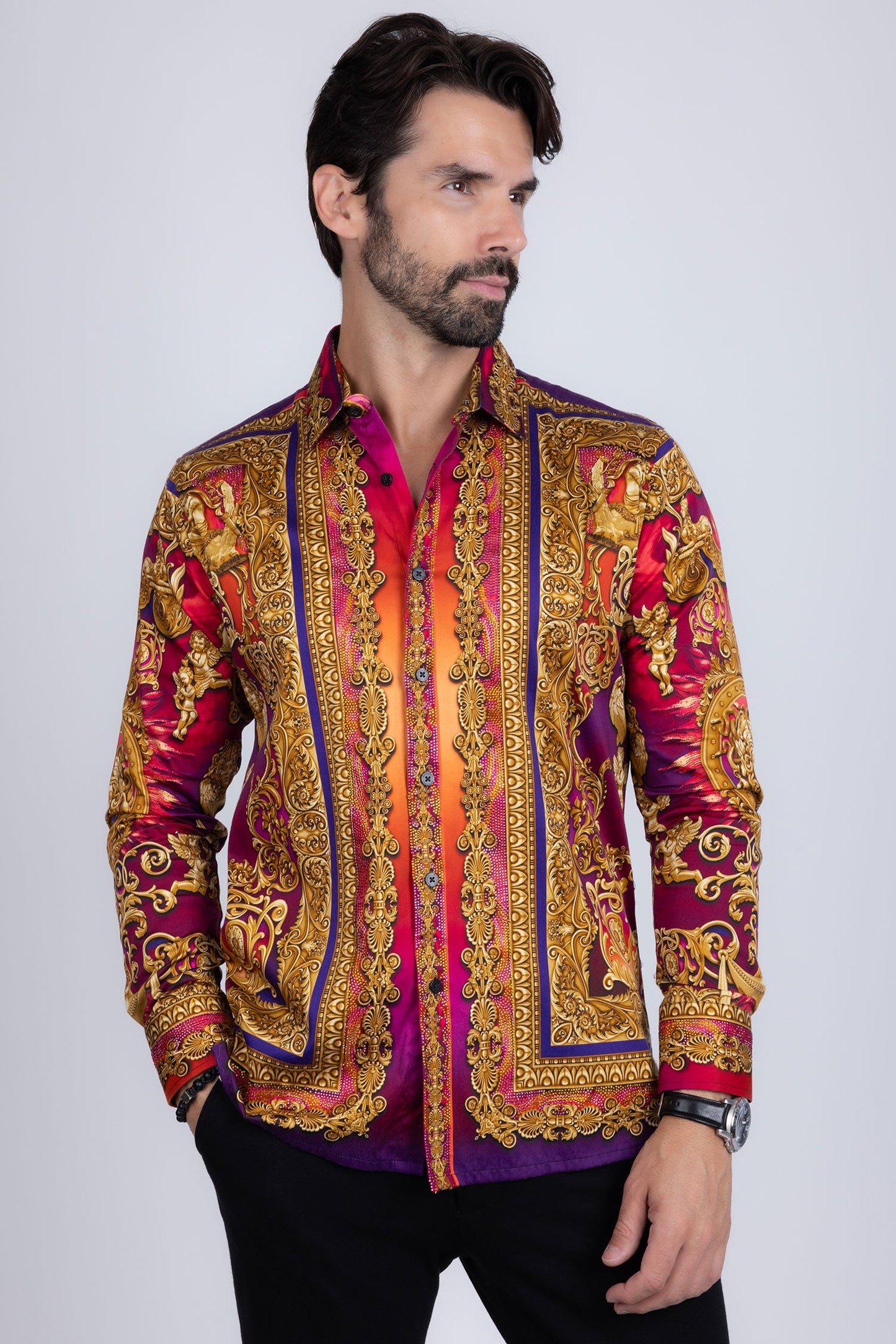 Leaning Mode Rhinestone Long Sleeve Shirt