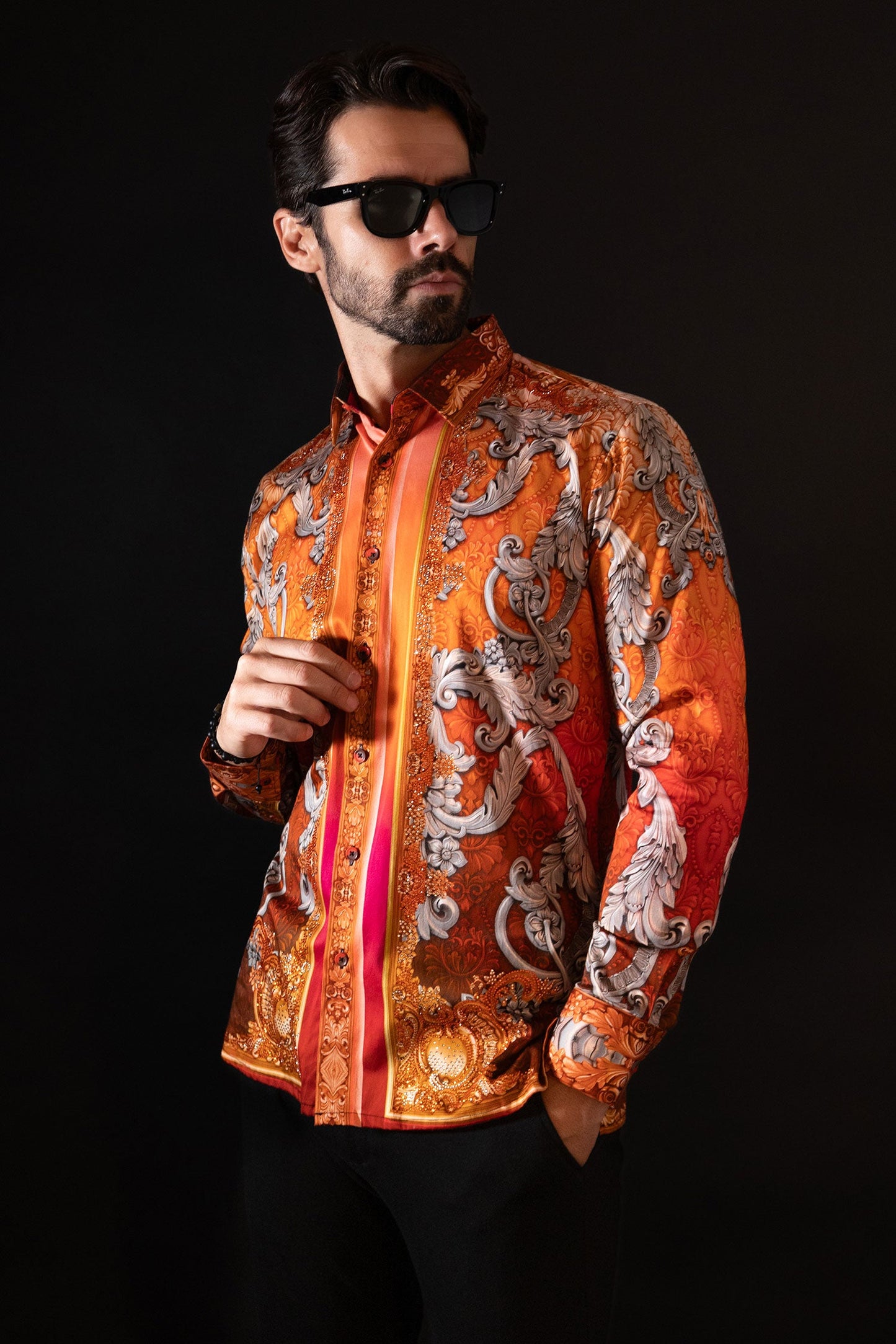 Floral Exquisite Rhinestone Long Sleeve Shirt