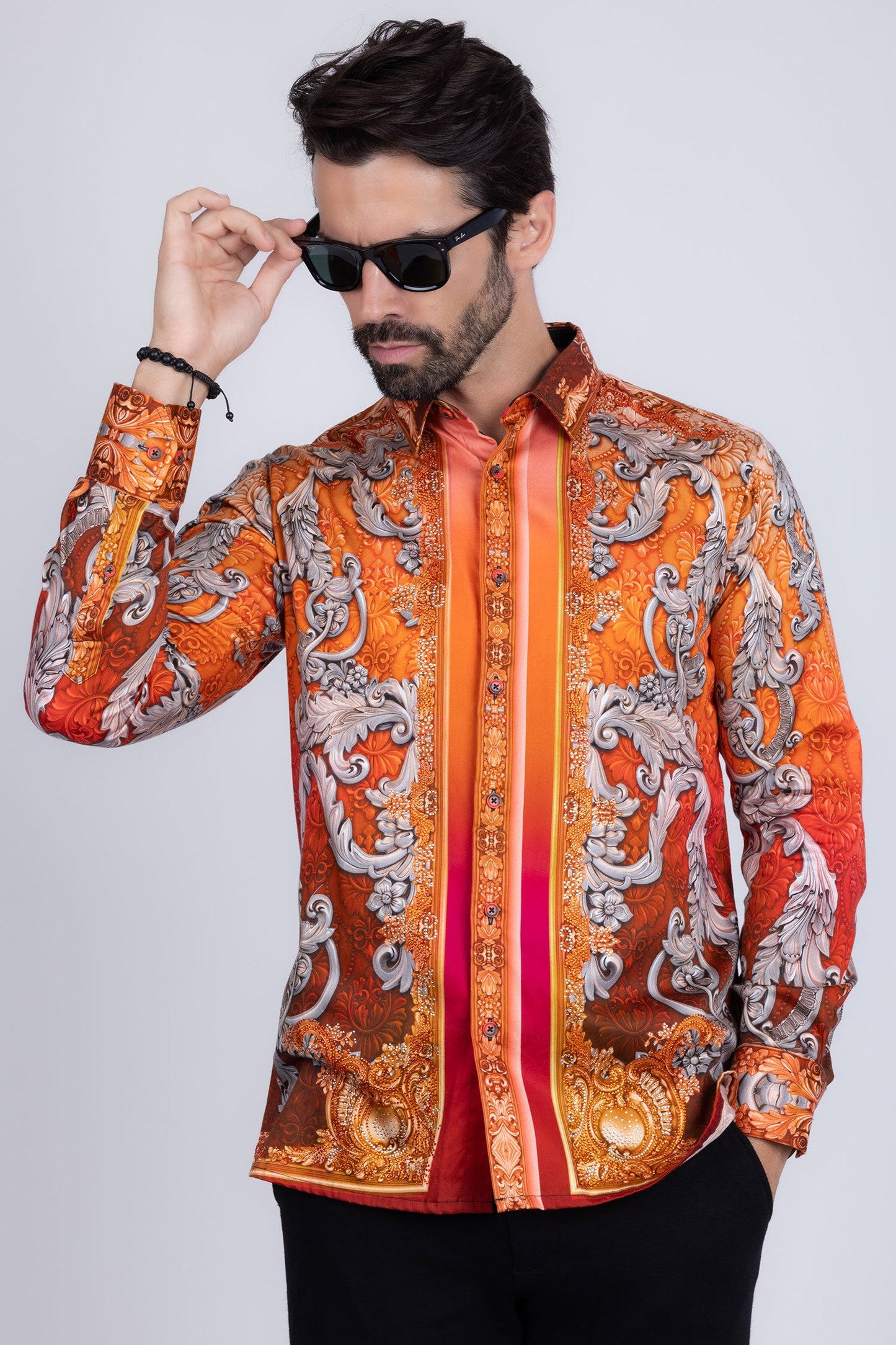 Floral Exquisite Rhinestone Long Sleeve Shirt