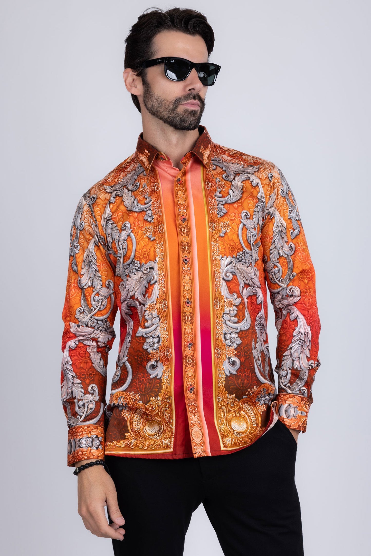 Floral Exquisite Rhinestone Long Sleeve Shirt