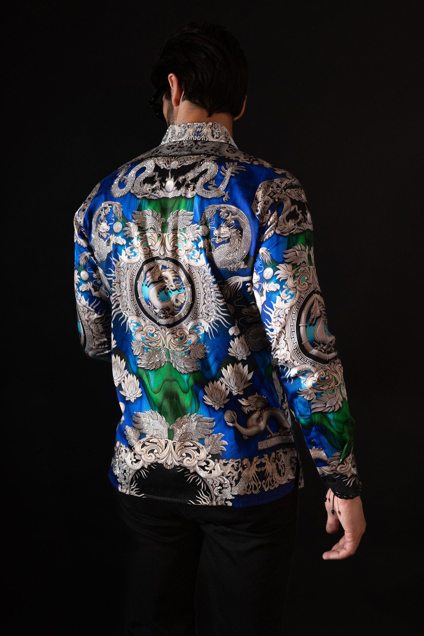 West Dragon Rhinestone Long Sleeve Shirt