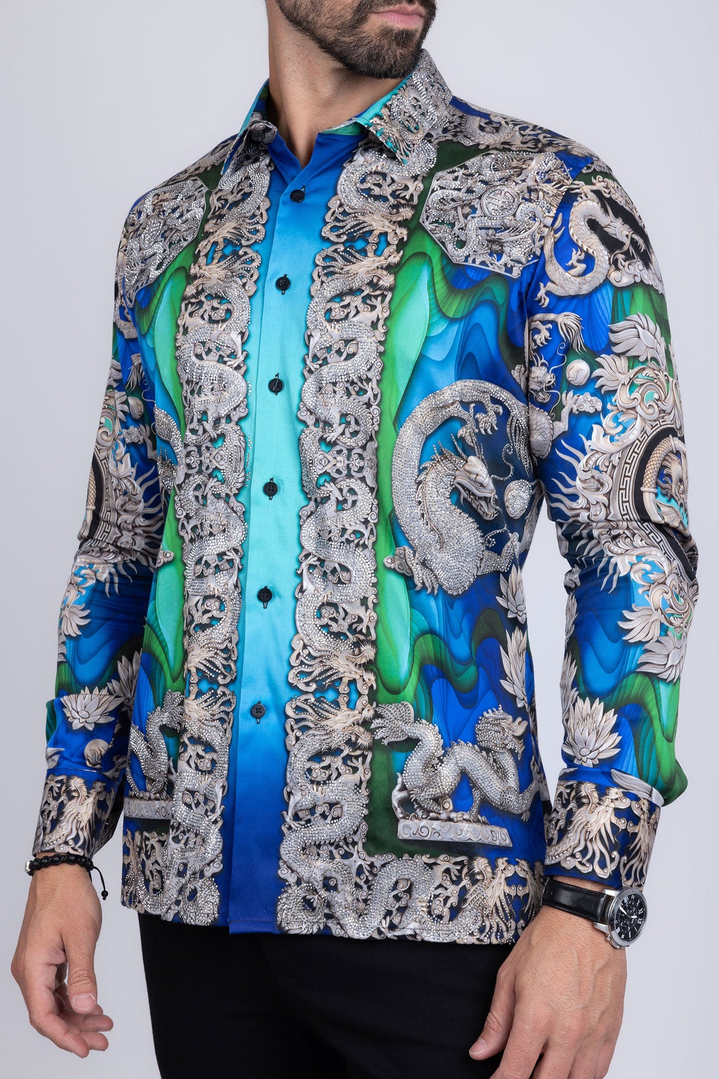 West Dragon Rhinestone Long Sleeve Shirt