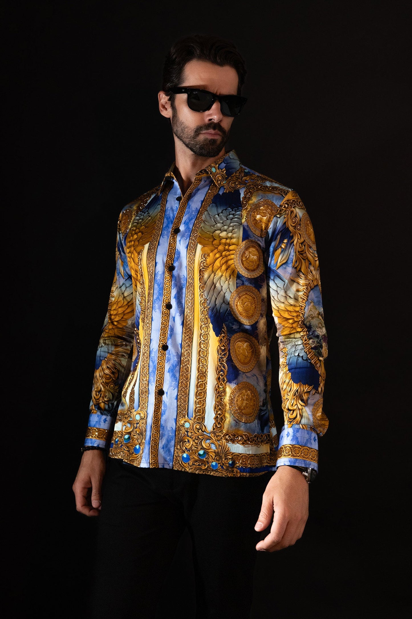 Striking Look Rhinestone Long Sleeve Shirt