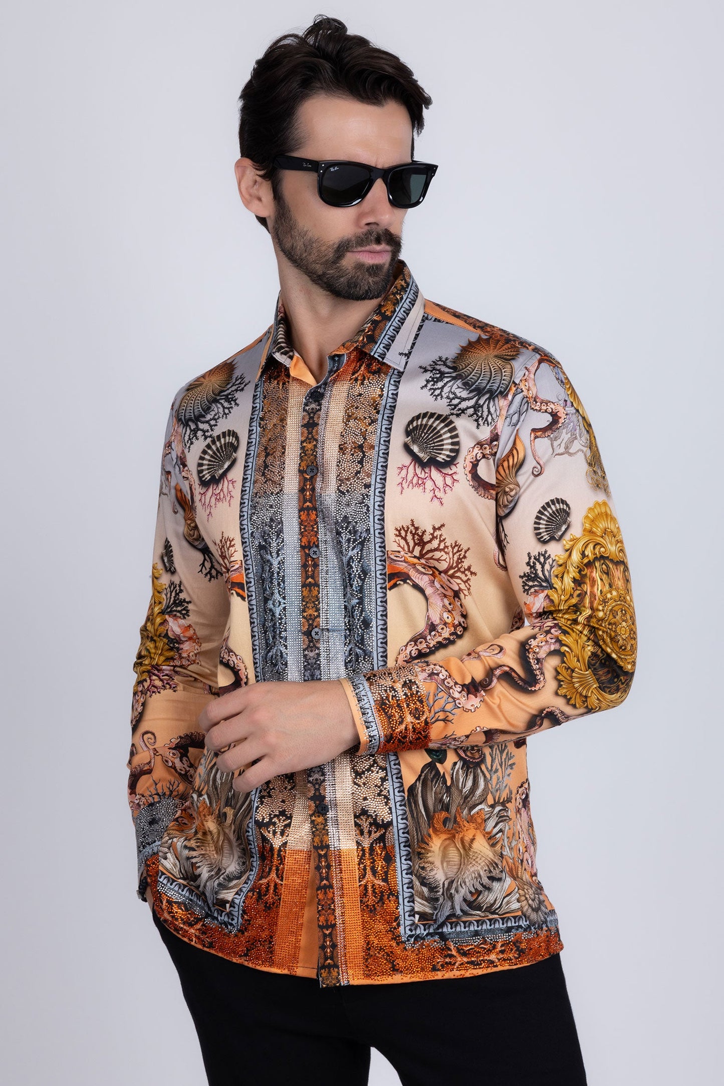 Sheering Modish Rhinestone Long Sleeve Shirt