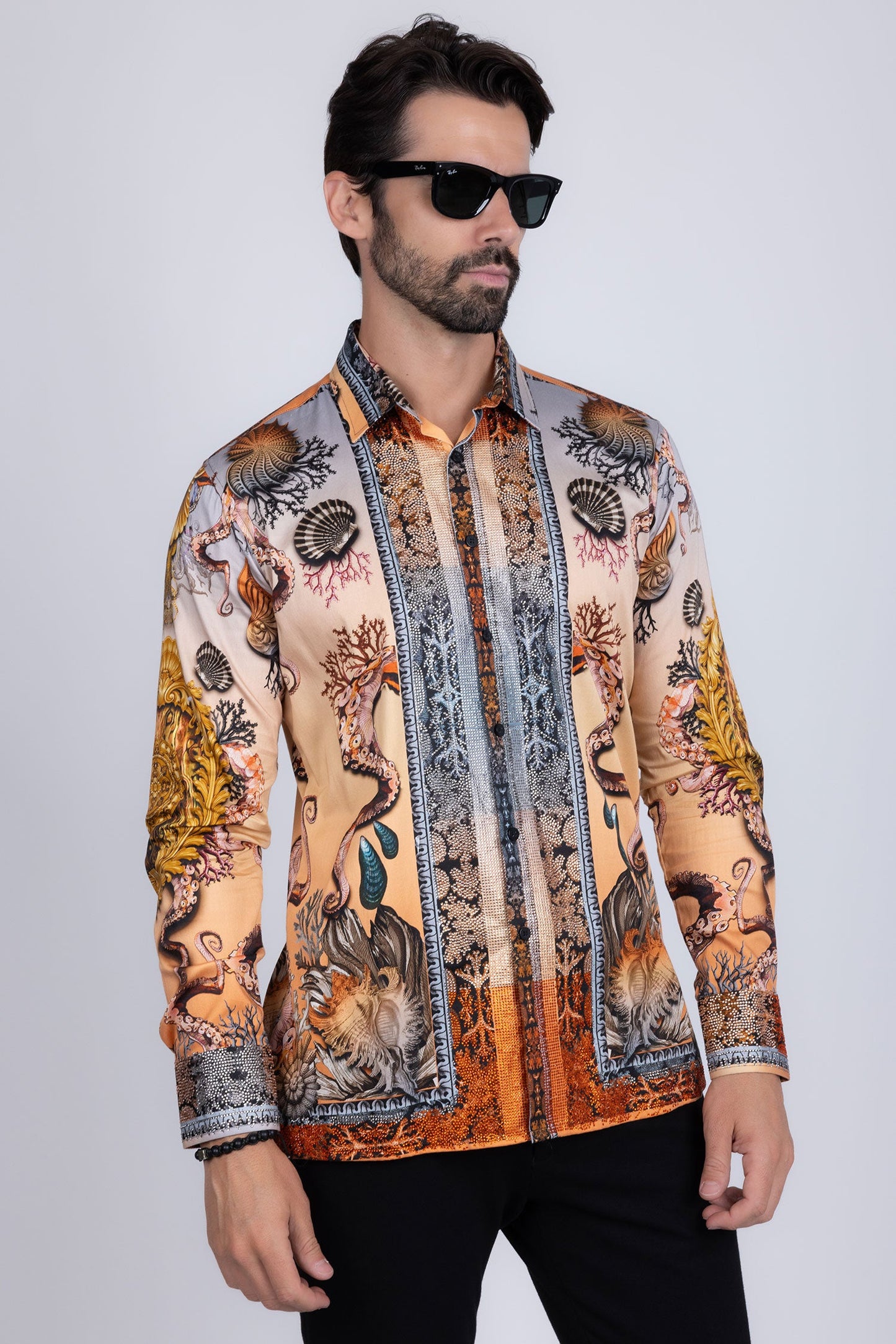 Sheering Modish Rhinestone Long Sleeve Shirt