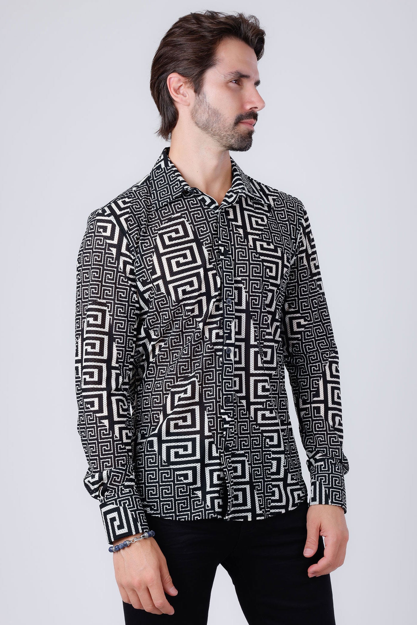 Mykonos Greek Key Pattern Long Sleeve Shirt