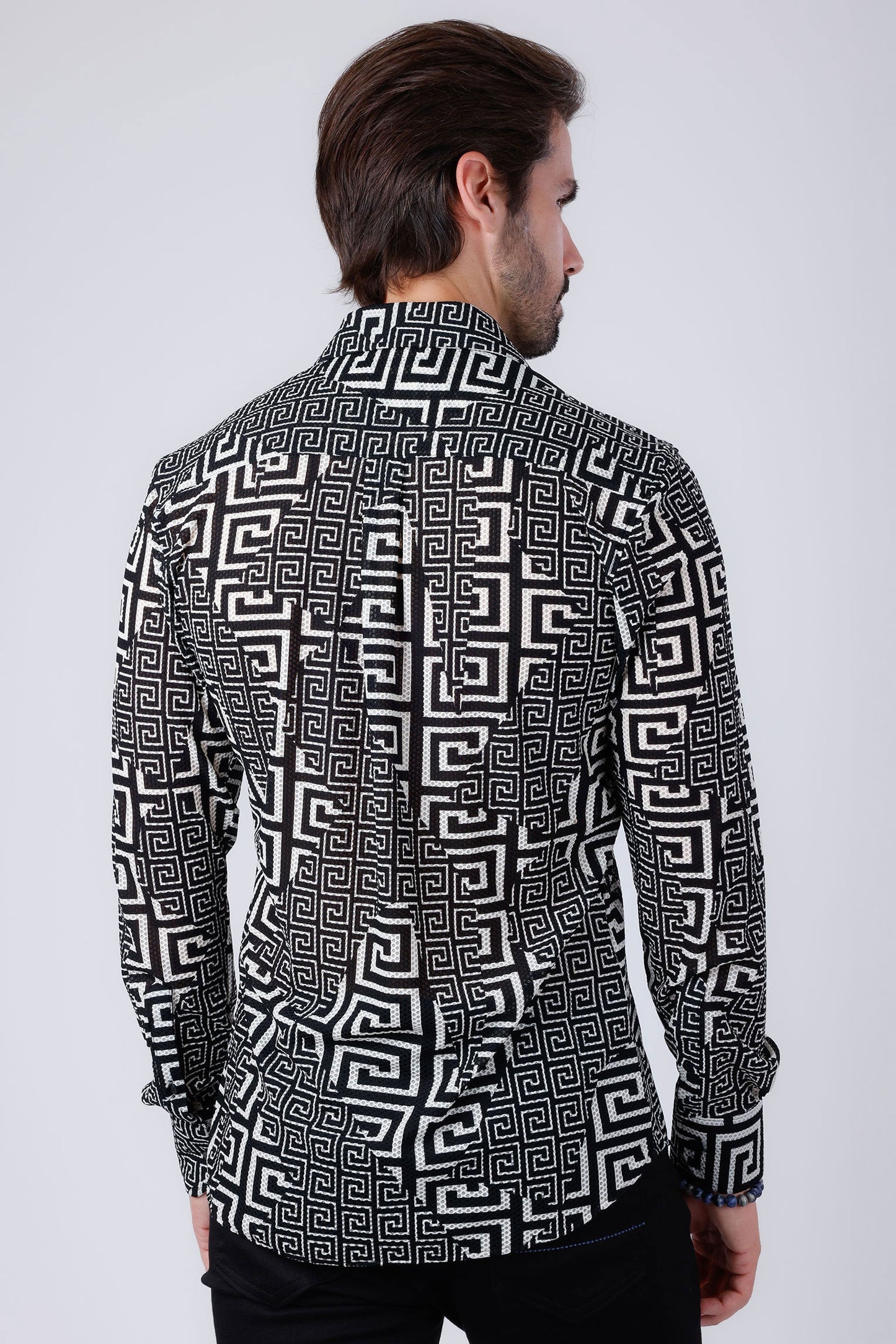 Mykonos Greek Key Pattern Long Sleeve Shirt