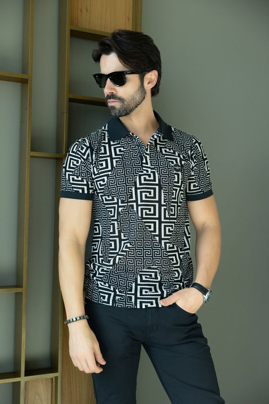 Mykonos Greek Key Pattern Polo Shirt