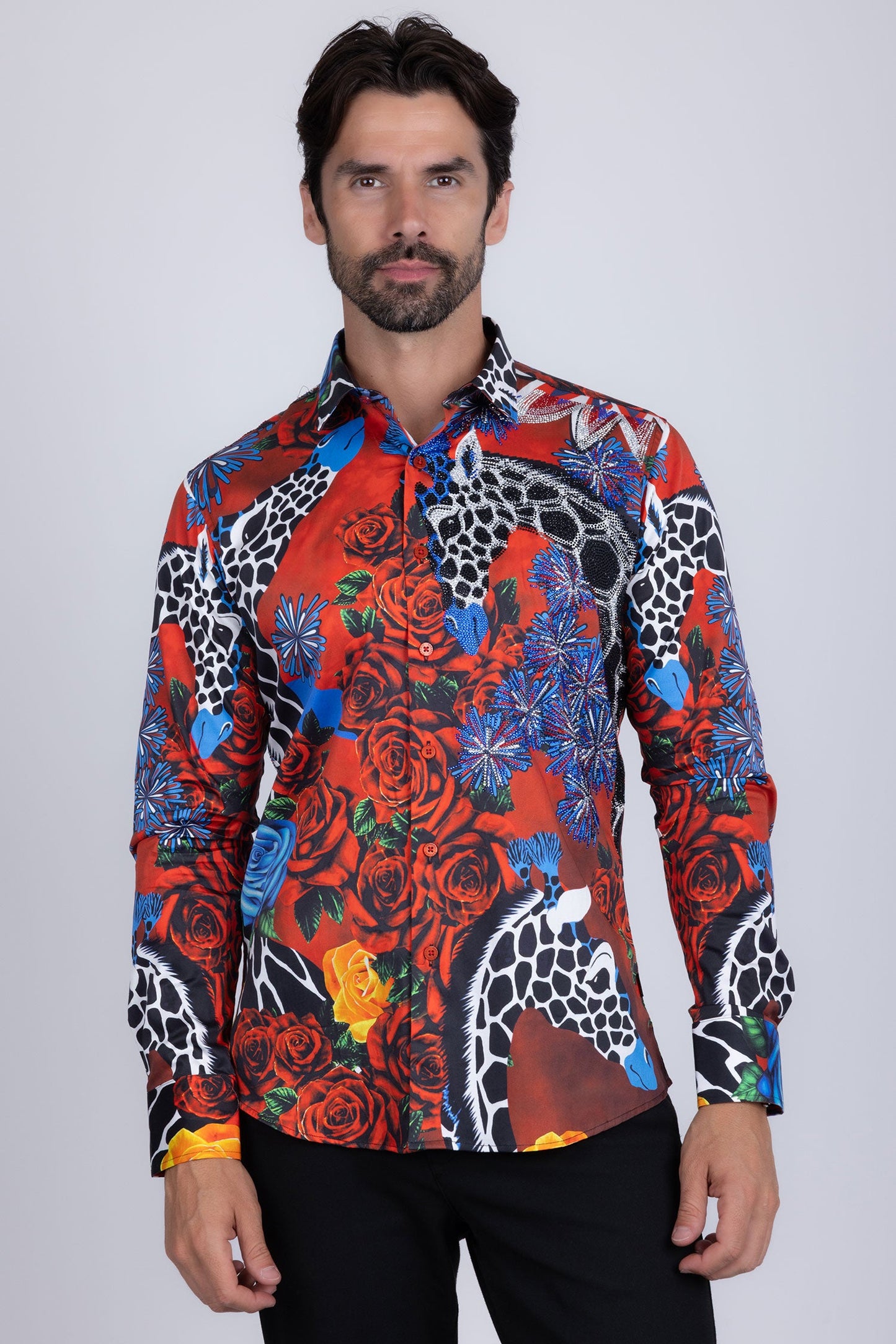 Giraffe Rose Rhinestone Long Sleeve Shirt