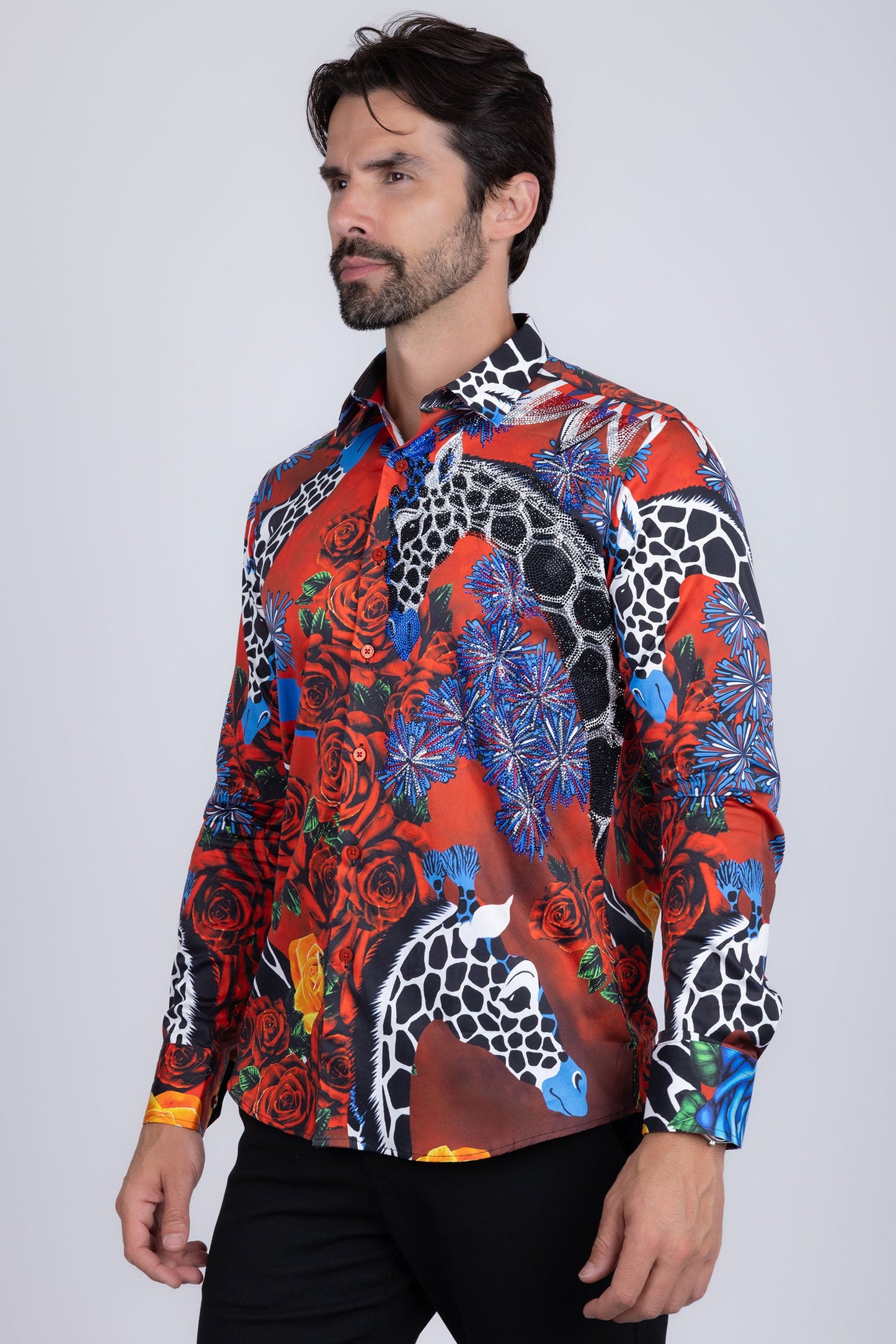 Giraffe Rose Rhinestone Long Sleeve Shirt
