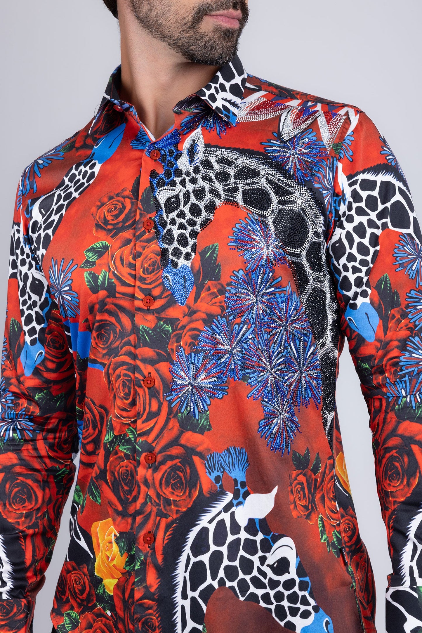 Giraffe Rose Rhinestone Long Sleeve Shirt