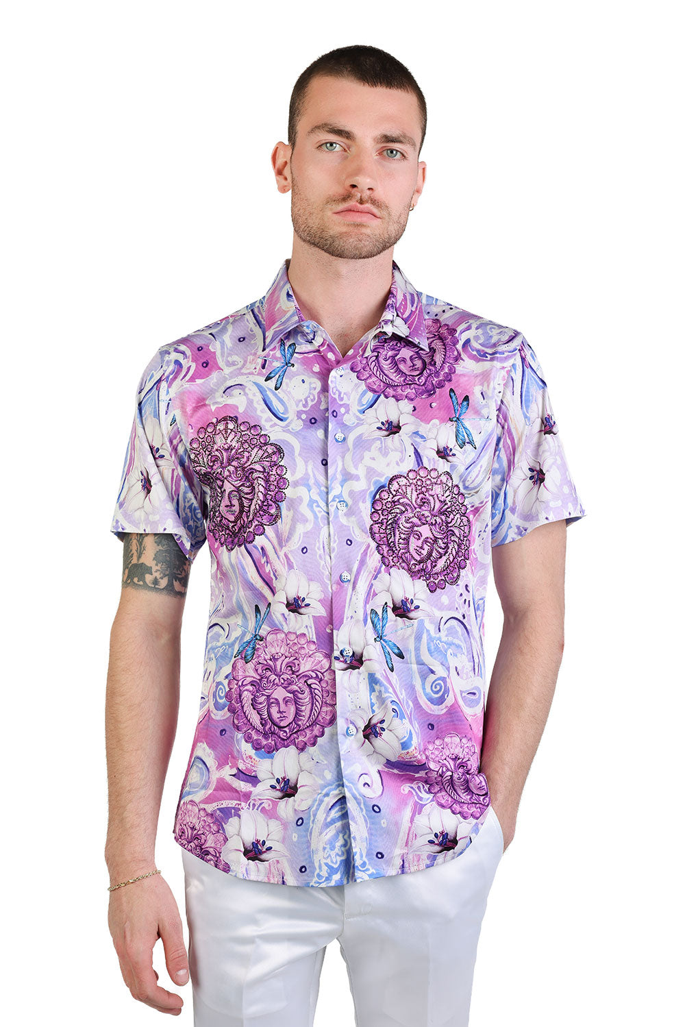 PAISLEY FLORAL Rhinestone Short Sleeve Shirt