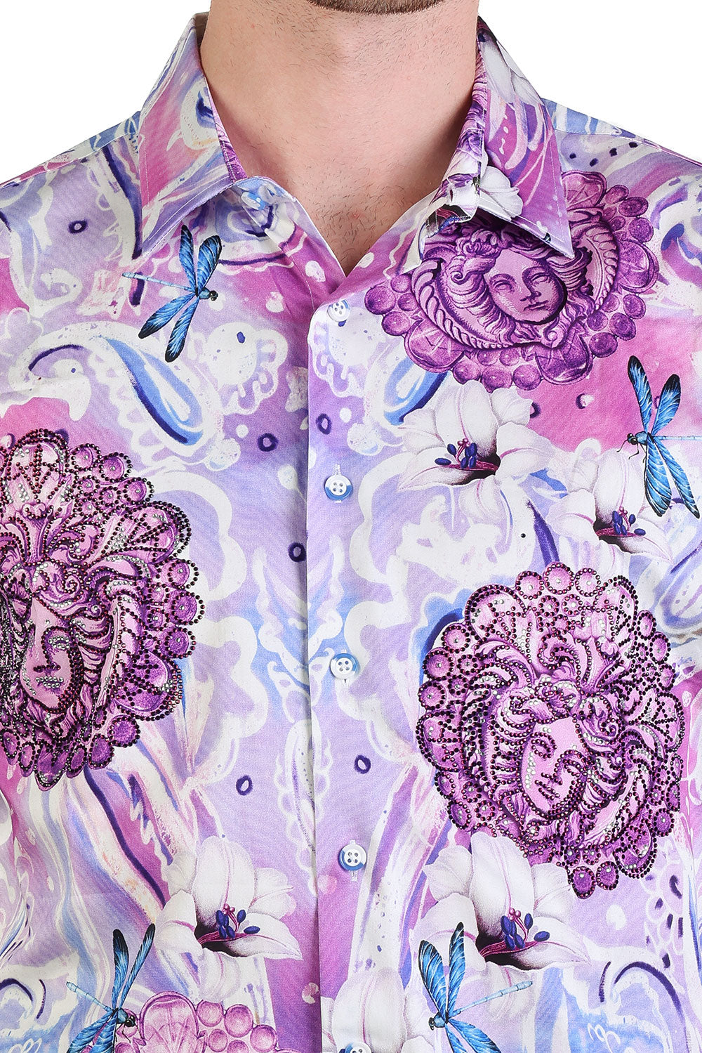 PAISLEY FLORAL Rhinestone Short Sleeve Shirt