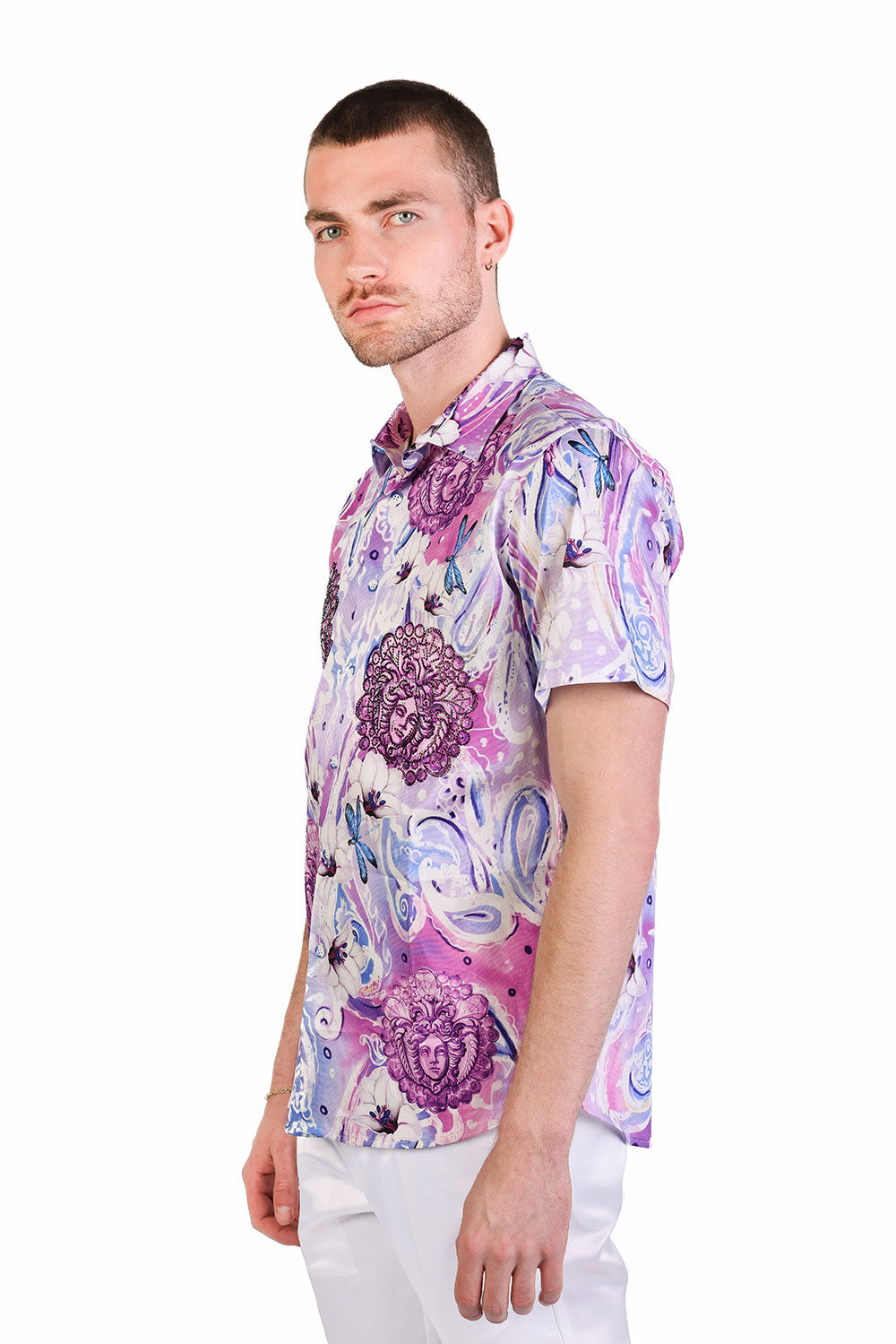PAISLEY FLORAL Rhinestone Short Sleeve Shirt